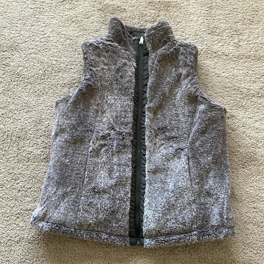 Keren Hart Reversible Quilted Faux Fur Vest W’s S Full Zip Dark Olive Cabincore - Picture 2 of 12